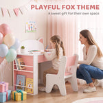 Scrivania e Sedia per Bambini 2 Pezzi, Set Tavolo per Attività, Cassetto, Libreria per Disegno, Lettura, Bianco Rosa