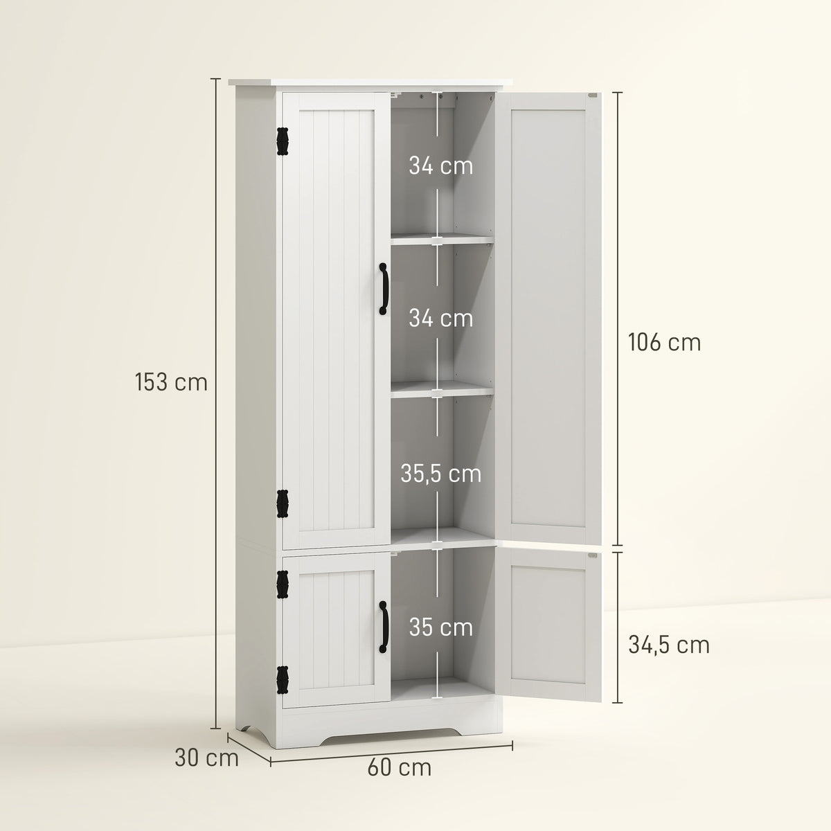 Buffet de cuisine armoire de cuisine contemporaine multi-rangements 2 placards 3 étagères MDF panneaux particules blanc