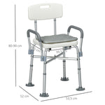 Tabouret de Douche Réglable en Hauteur à 5 Niveaux, Chaise de Douche, Accoudoirs Rembourrés et Coussin Amovible, Gris