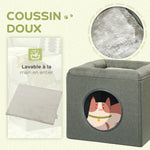 Maison niche pour chat 2 niveaux avec coussin moelleux en peluche - 36,5 x 36,5 x 33 cm gris