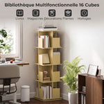 Bibliothèque Rotative à 4 Niveaux, Étagère Rangement avec 16 Compartiments, 39 x 39 x 128,3 cm, Chêne