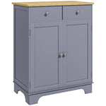 Opbergmeubel dressoir woonkamer met kasten, 2 lades en verstelbare planken, 68x40,3x85cm, grijs en naturel hout