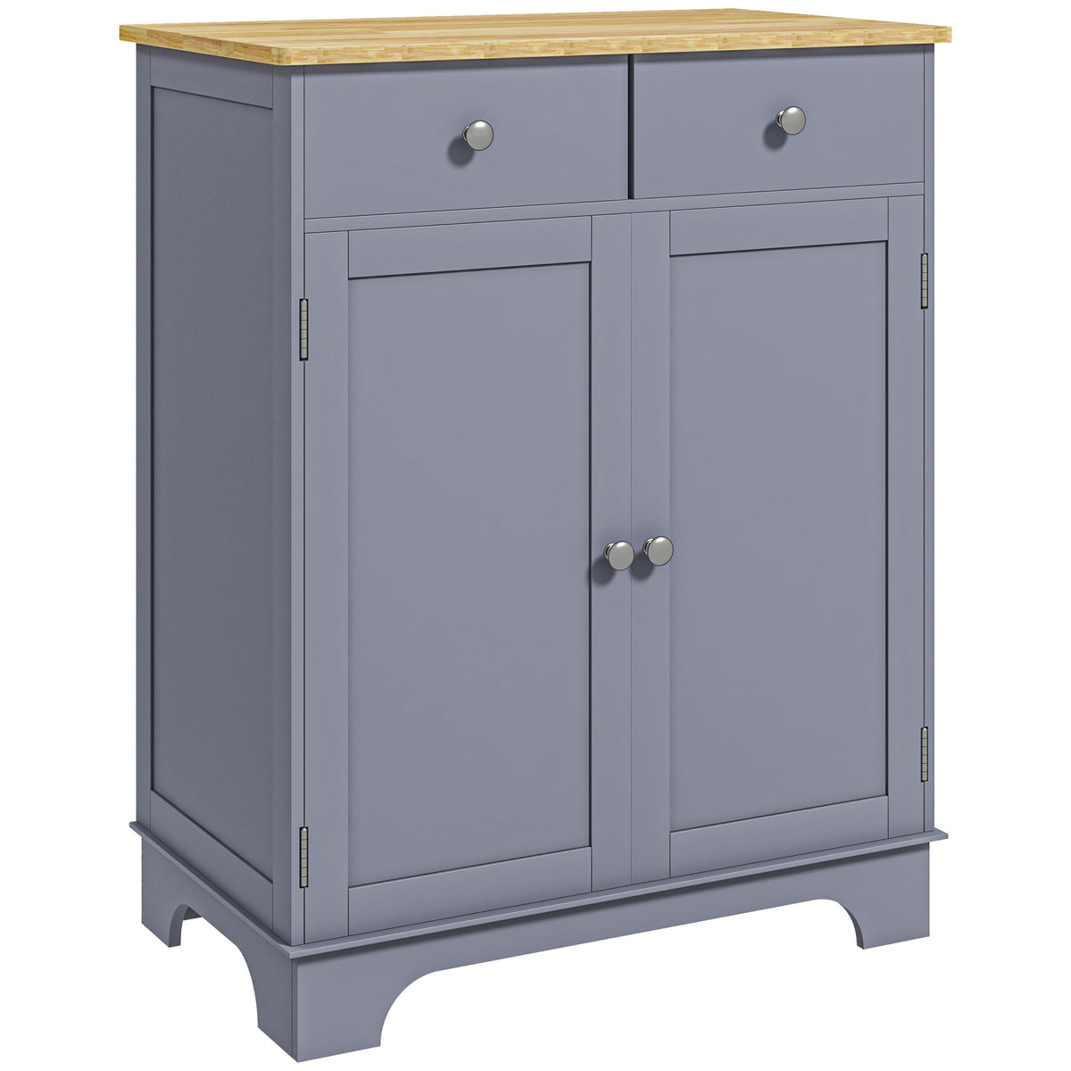 Opbergmeubel dressoir woonkamer met kasten, 2 lades en verstelbare planken, 68x40,3x85cm, grijs en naturel hout