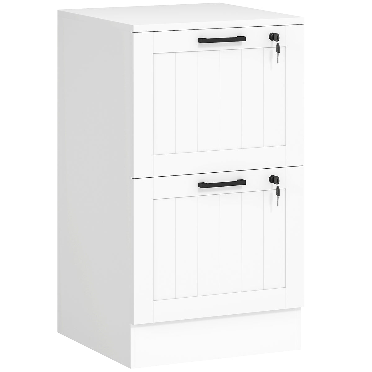 Caisson bureau, meuble rangement bois 2 tiroirs et serrure, barres de suspension réglables, 40 x 40 x 71 cm, blanc