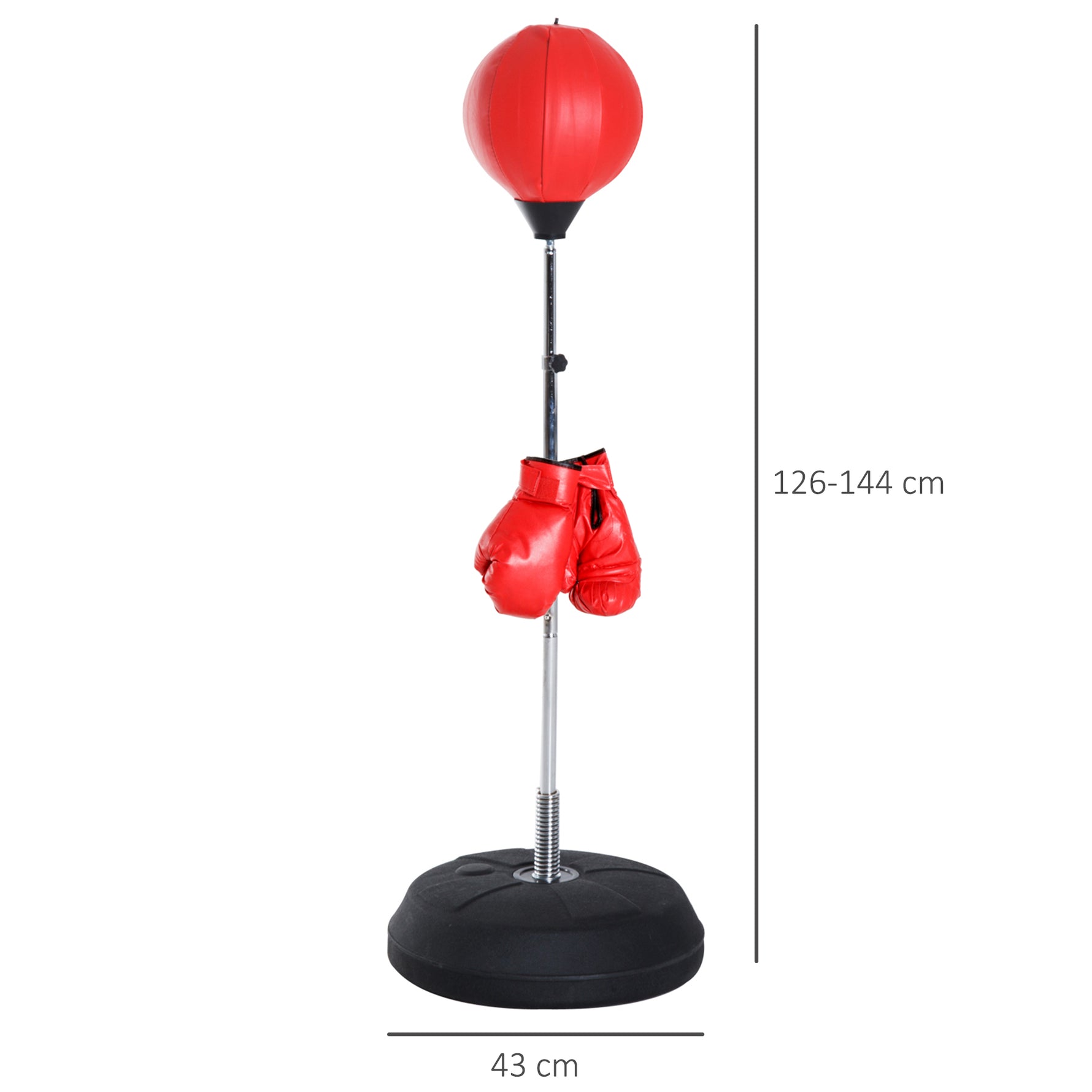 Sac de Frappe sur Pied Punching ball sur pied réglable en hauteur 126-144 cm avec gants, pompe et base de lestage pour adolescents et débutants rouge