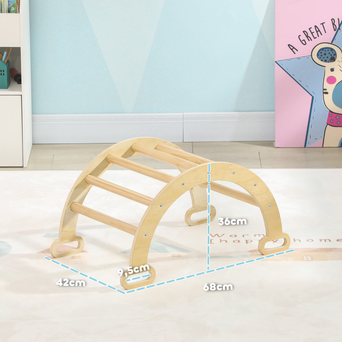 Arche escalade enfants bascule en bois d'intérieur pour garçons & filles, tout-petits de 18 à 48 mois, bois naturel