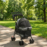 Poussette pour Chien Pliable, 4 Roues EVA, Fenêtres en Maille, Laisses de Sécurité, Coussin Amovible, 73x50x96cm, Gris