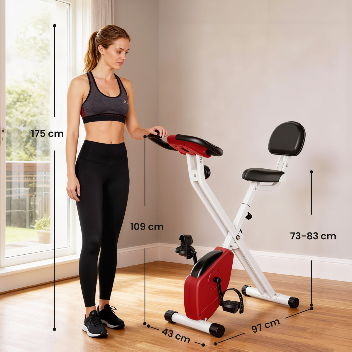 Vélo d'Appartement Pliable Magnétique Cardio-training - Sport Maison avec 8 Niveaux de Résistance et Roulettes - Silencieux Home Trainer avec Capteur de Pouls pour Fitness Homme et Femme, Rouge