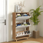 Meuble à chaussures 3 abattants avec étagère réglable, 72L x 24P x 119H cm, naturel et blanc
