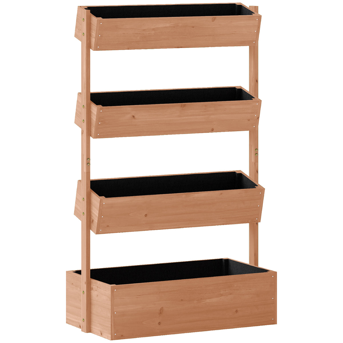 Jardinière Surélevée en Bois avec 4 Étages, avec Trous de Drainage et Doublure en Tissu, 85x45x140cm, Marron
