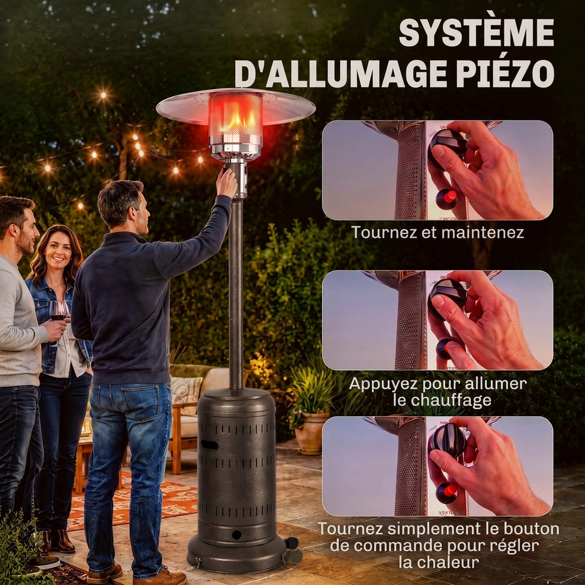 Riscaldatore da Esterno per Terrazzo Portatile 13 kW, Livelli di Calore Regolabili, Anti-Ribaltamento, 82x82x223cm, Marrone Scuro