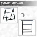Lot de 2 tréteaux pliables télescopiques hauteur réglable 80-130 cm noir