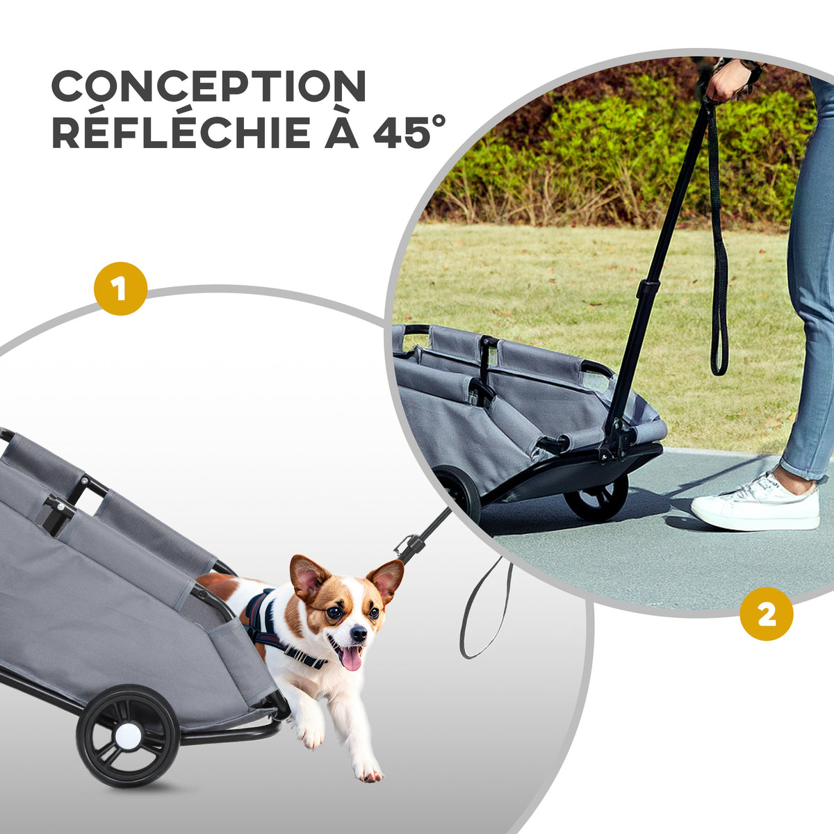 Poussette pour chien poussette petit chien pliable à 4 roues avec tige de poussée réglable 53 x 45 x 28 cm gris