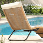 Bain de soleil en résine tressée transat de jardin design en S courbe naturelle structure robuste acier coussin crème