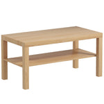 Tavolino da salotto, tavolino d'appoggio rettangolare a 2 livelli con ripiano portaoggetti, 90x45x44,5 cm, legno naturale