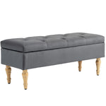 Banc coffre de rangement 2 en 1 banquette en velours avec couvercle à charnière capitonné et pieds en bois, gris foncé
