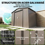 Abri de Jardin 2,77 m² cabane de jardin armoire de jardin Dim. 213L x 130l x 185H cm Porte coulissante Acier marron