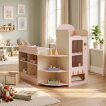 Supermarché pour enfant, marchande en bois, caisse enregistreuse, distributeur et accessoires, 90,7x60x73,8cm, vert