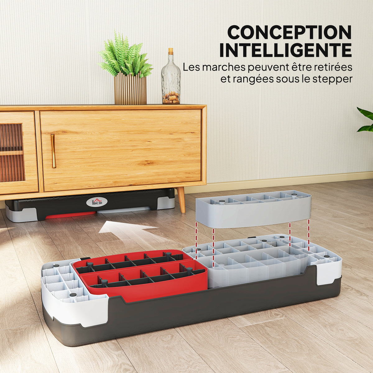 Stepper Fitness Aerobic - .fr x FFHandball - hauteur reglable surface antiderapante 80 x 31 x 20 cm noir gris clair