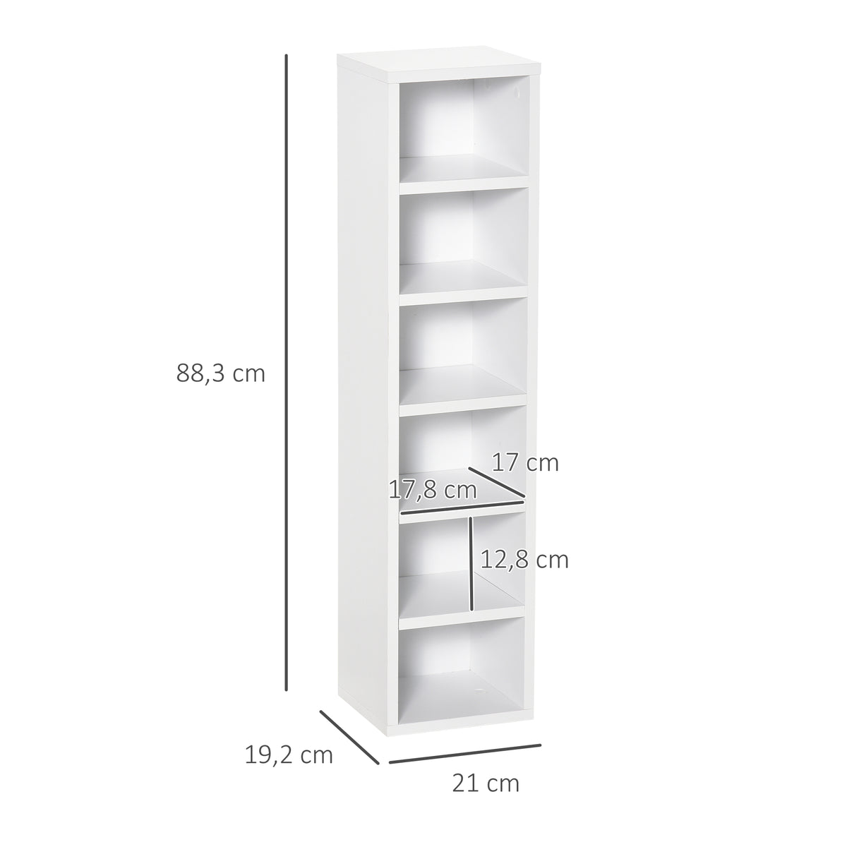 Lot de 2 étagères colonnes Armoire de Rangement CD-DVD 6 + 6 Compartiments dim. 21L x 19l x 88H cm capacité Max. 160 CD Blanc