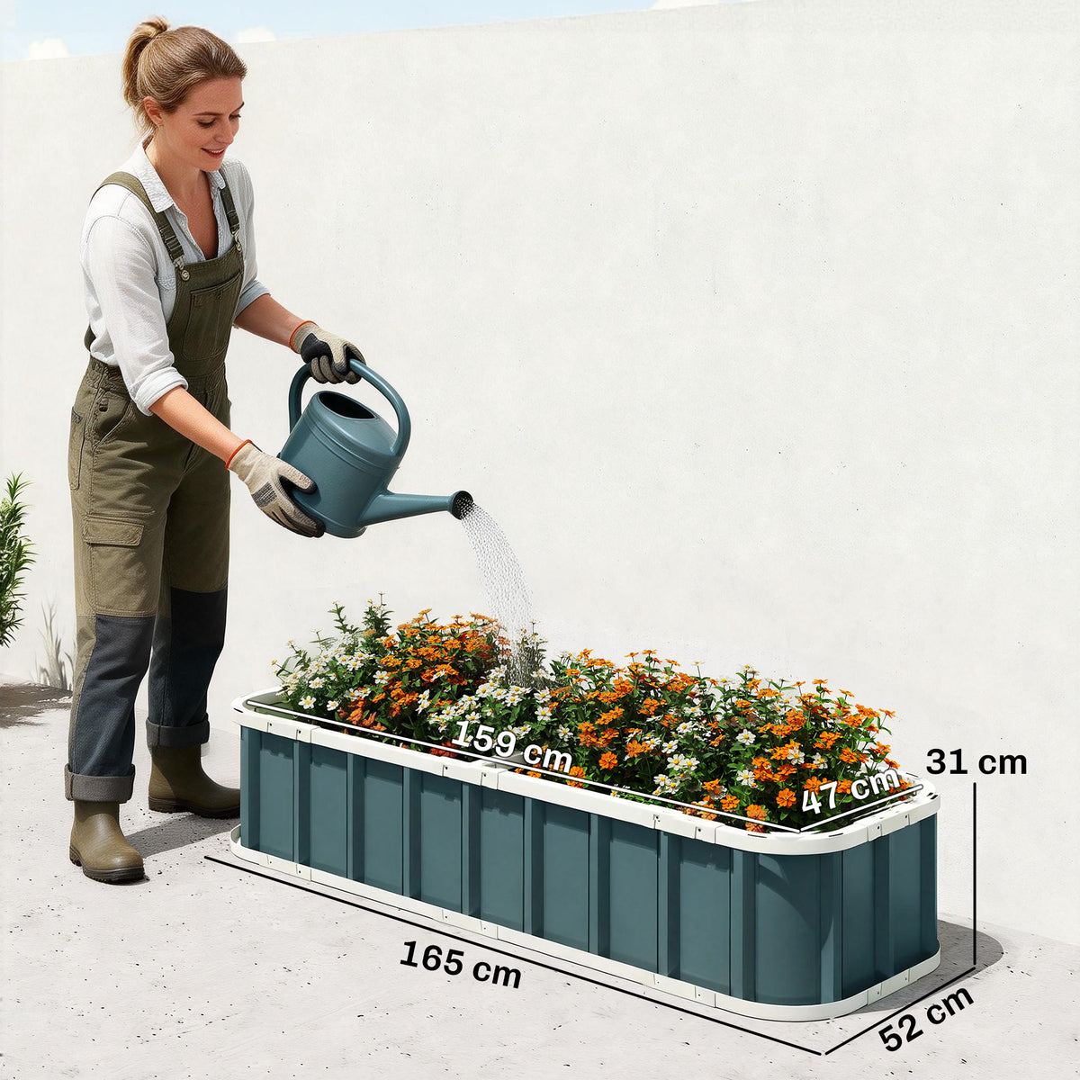 Jardinière surélevée en acier galvanisé, lit de jardin avec gants et bords pliés, 165 x 52 x 31 cm, gris foncé-2