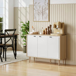 Buffet à haute brillance, meuble de rangement avec 3 portes, étagères réglables, 107 x 35 x 77 cm, blanc et chêne