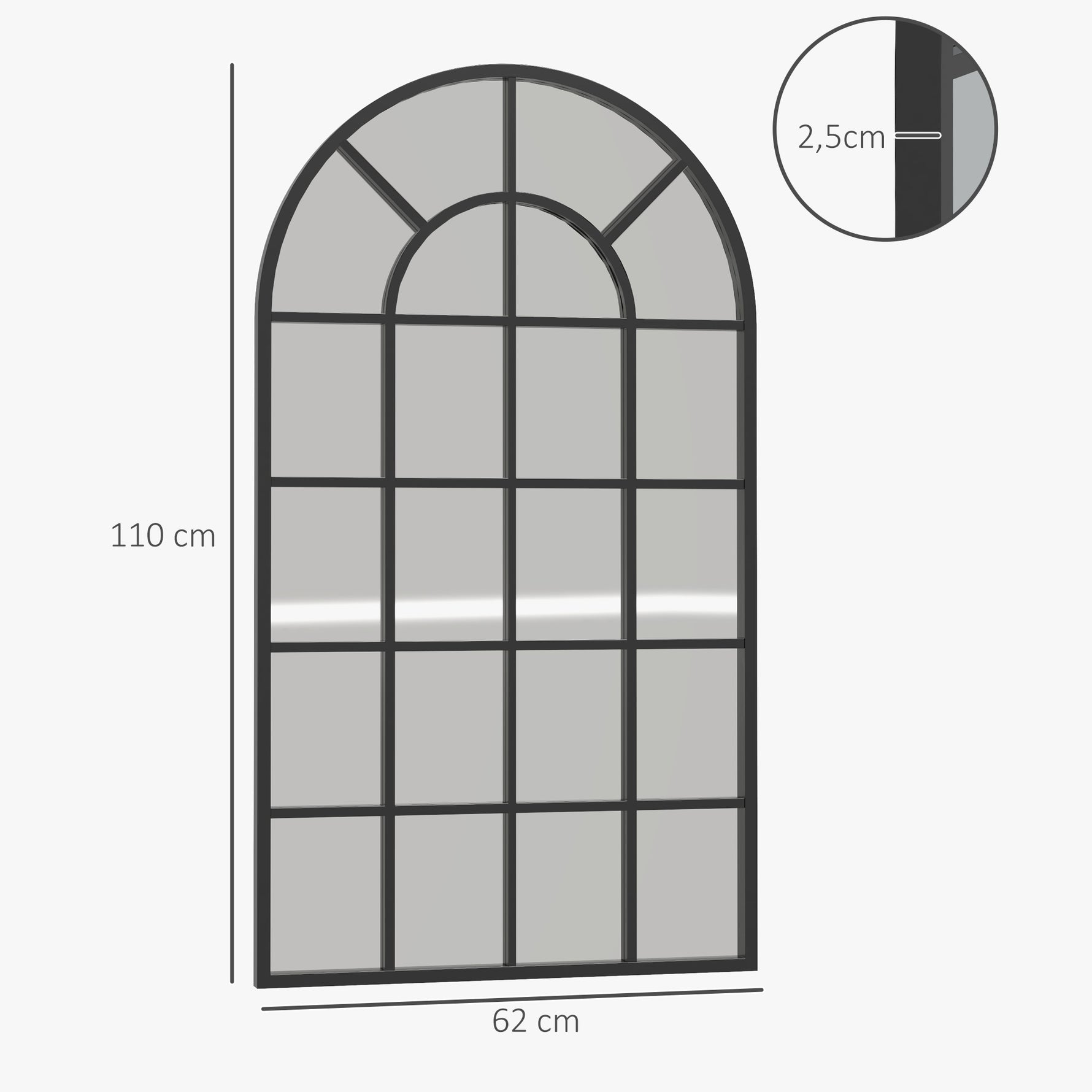 Miroir verrière arche style industriel fenêtre arcade métal 110 x 65 cm noir