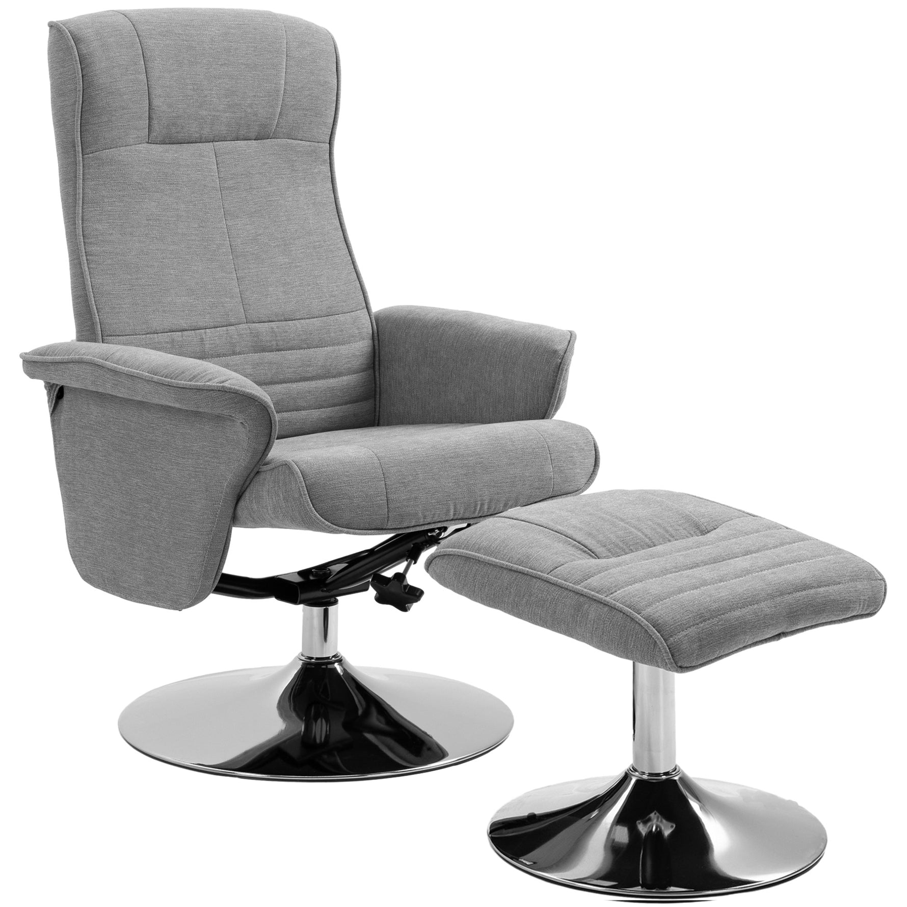 Fauteuil relax inclinable 135° pivotant 360° avec repose-pieds revêtement tissu gris