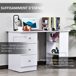 Bureau informatique multimédia multi-rangements 3 tiroirs 2 étagères 120L x 49l x 72H cm blanc