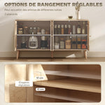 Buffet salon meuble de rangement placards à portes en cannage et étagère réglable 140 x 40 x 75 cm effet bois naturel