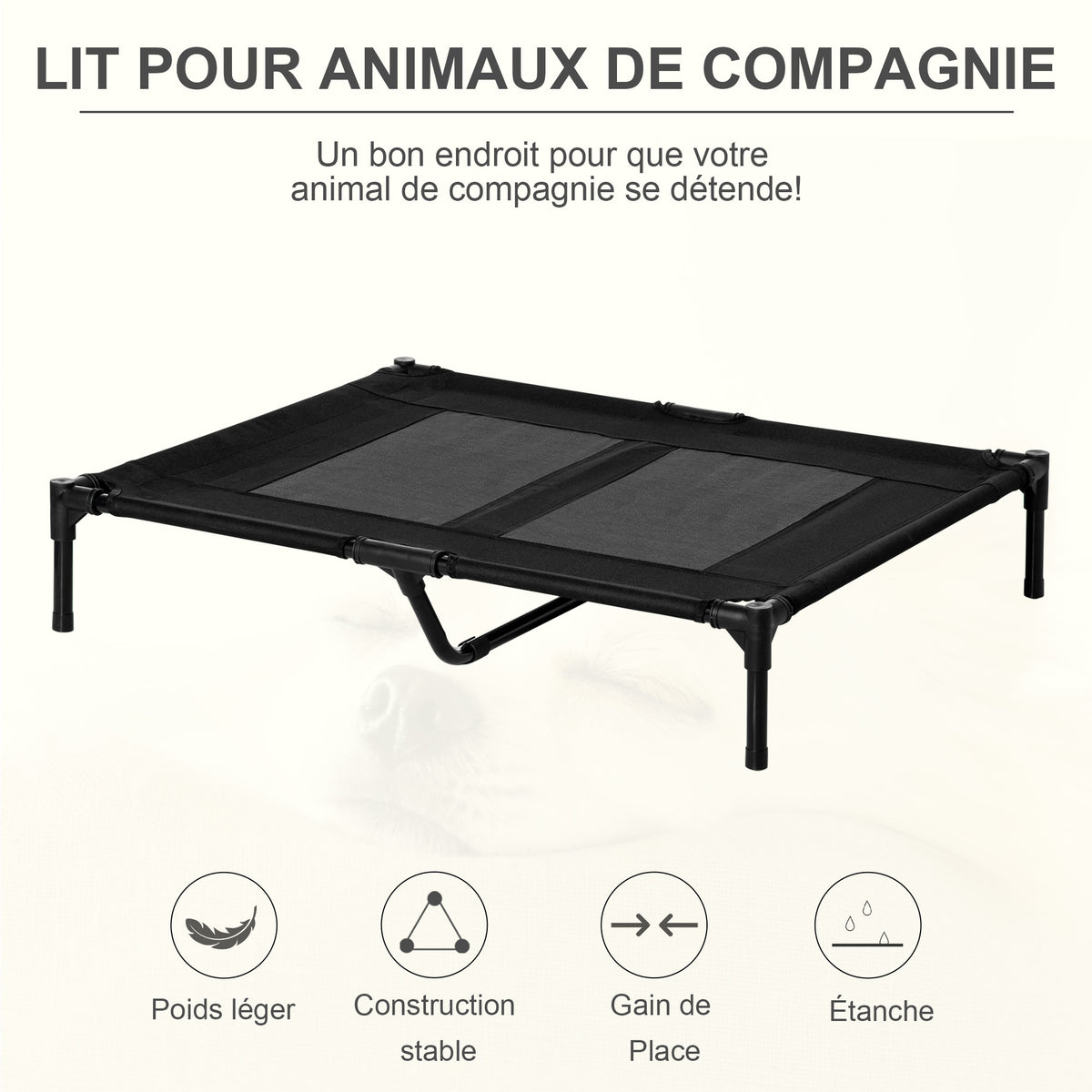 Lot de 2 lits sur pieds lit pour chien chat lit de camp grand confort tissu Oxford textilène micro-perforé acier