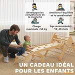 Triangle d'escalade enfants 8 en 1 avec rampe double face, arc d'escalade en bois avec toboggan & échelle, naturel