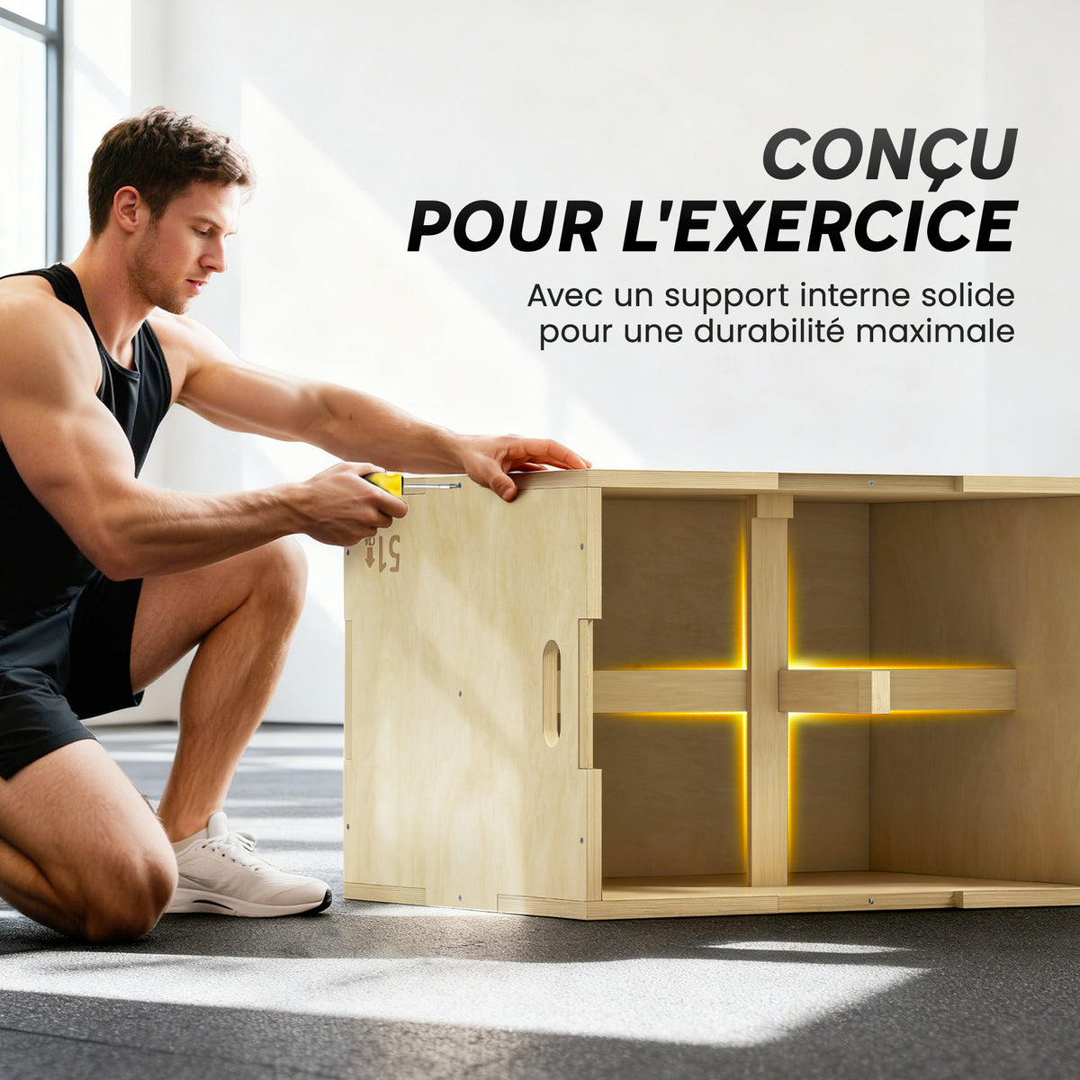 3-in-1 Plyo-Box aus Holz, Plyometrie-Trainingsgerät für Fitness, Krafttraining und Cross-Training, 51/61/76 cm
