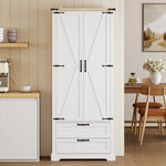 Buffet haut cuisine, armoire de cuisine avec 2 portes, 2 tiroirs, étagères réglables, style rustique, 76x40x180cm, blanc