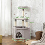 Arbre à chat tour de jeux pour chats griffoirs sisal, plate-forme, niche, tissu peluche, balles, 49x49x114cm gris clair