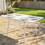 Table de Jardin Rectangulaire pour 4-6 Personnes, Plateau en WPC et Cadre en Métal, Pieds Réglables, 140x80x75cm, Blanc