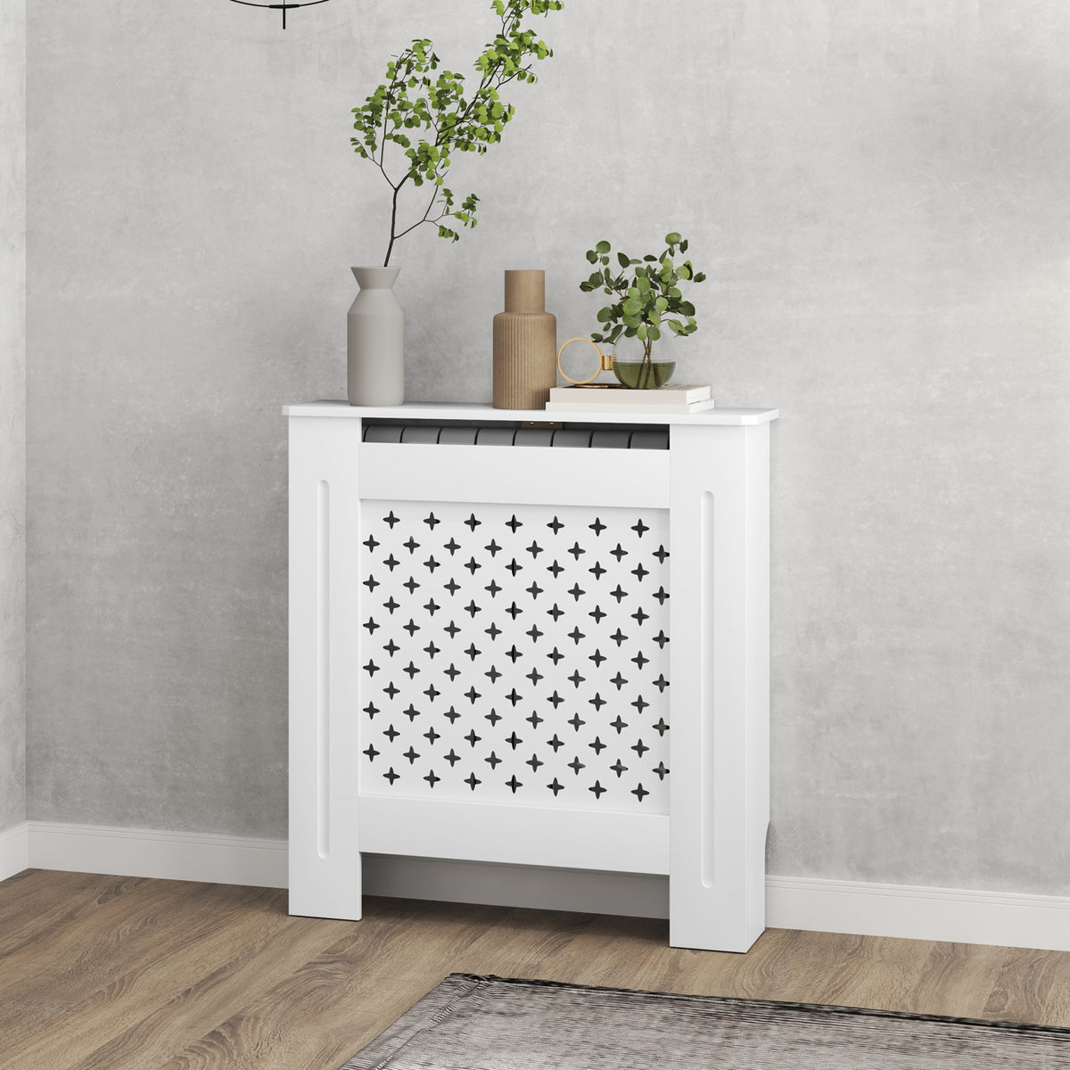 Couvercle de radiateur cache radiateur grille croisée pour salon chambre à coucher en bois 78l x 19P x 82H cm blanc