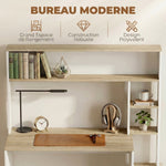 Bureau Informatique, 114 x 45 x 138 cm, Bureau avec Rangement, Étagères Ouvertes et Support UC, Blanc et Bois Naturel