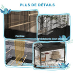 Grand cage oiseaux cage perroquet avec support roulettes pour cacatoès perruche canaris perroquet 85 x 49 x 119 cm noir