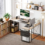 Modulair omkeerbaar hoekbureau 168-240 cm industriële stijl - verstelbare plank, opbergtas, monitorsteun