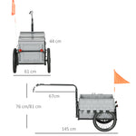 Remorque à vélo avec coffre de rangement amovible et pliable de 65L, réflecteurs de sécurité, charge max. 40KG, gris