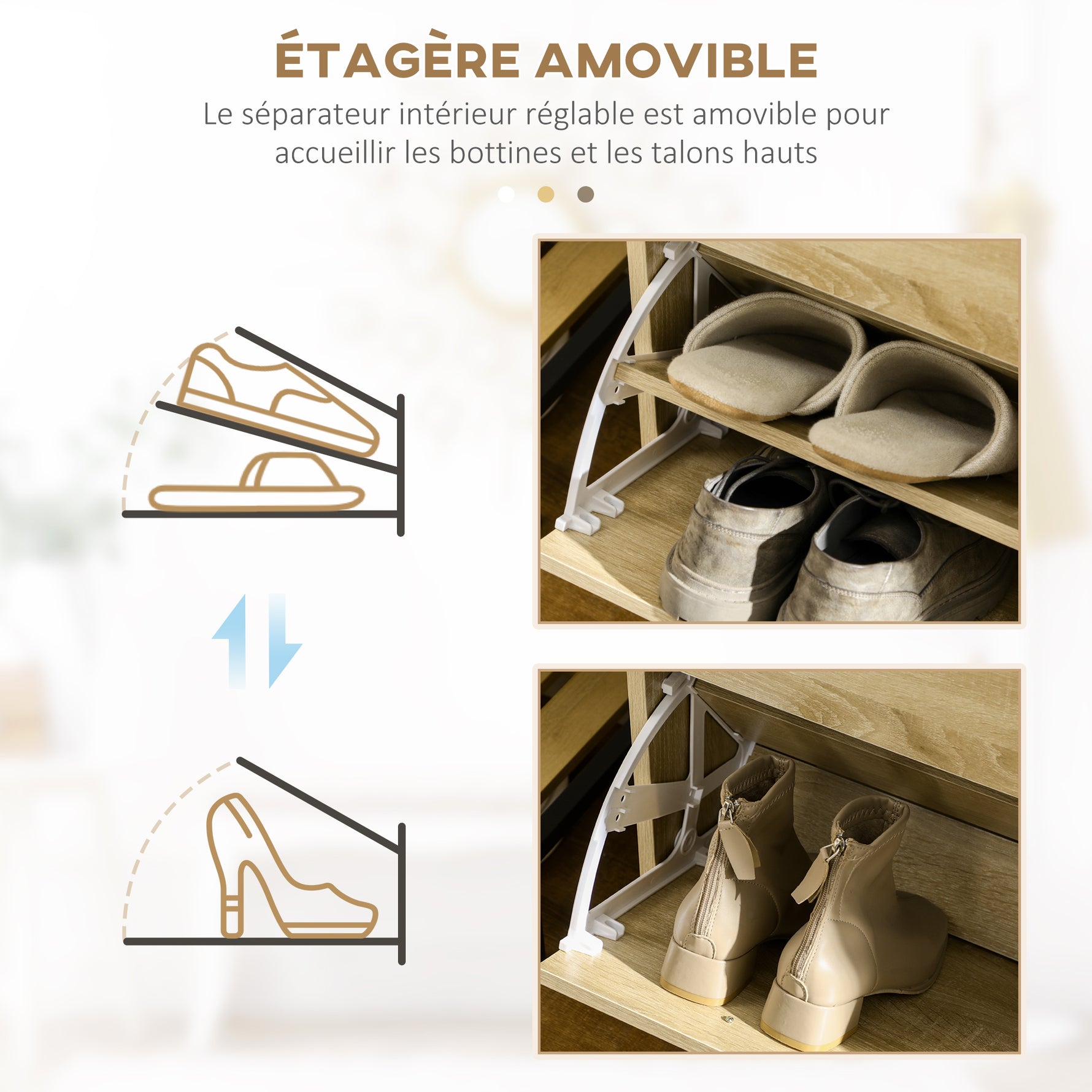 Meuble à chaussures 2 tiroirs et 2 portes abattantes avec étagère réglable 80 x 30 x 91,5 cm poignées alu. naturel
