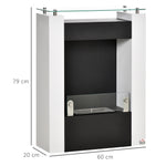 Cheminée bioéthanol brûleur 0,9 L avec plateau de rangement en verre trempé 60 x 20 x 79 cm Acier Noir et Blanc