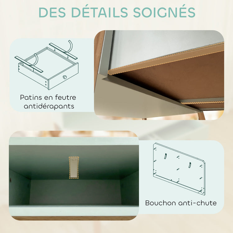 Bureau enfant en bois, bureau avec rangement, 2 tiroirs et 3 compartiments ouverts, plateau large, 90x52x105cm, vert