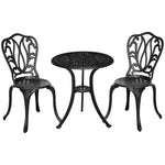 Conjunto de salón de jardín para 2 personas: 2 sillas + mesa redonda de estilo retro encantador en aluminio fundido, negro