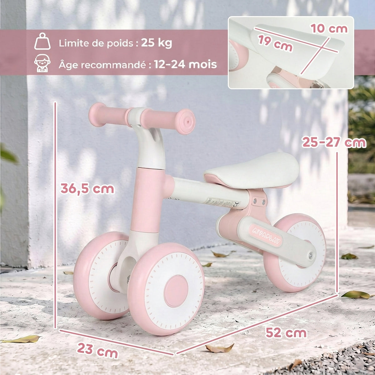 Draisienne Bébé 1-2 Ans Pliable, Siège Réglable, Direction Limitée à 135°, Pneus EVA Silencieux, 52x23x36,5cm, Rose