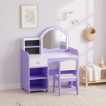 Coiffeuse pour Enfants avec Tabouret et Miroir en Acrylique à Éclairage Bicolore Coiffeuse Bureau Fille 3-8 Ans Violet
