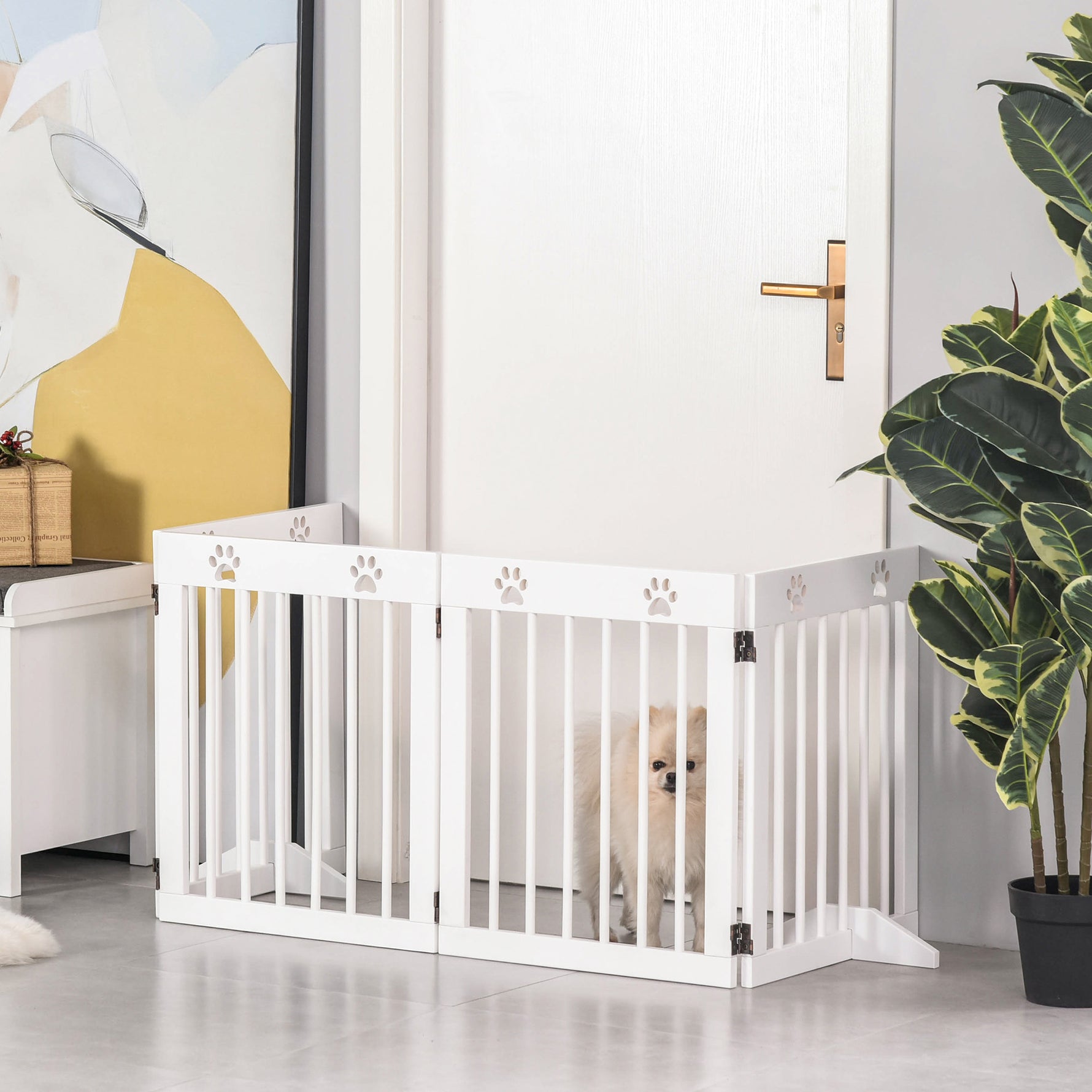 Barrière de sécurité barrière modulable pliable pour animaux de compagnie 4 panneaux en bois de pin massif 204 x 30 x 61 cm blanc