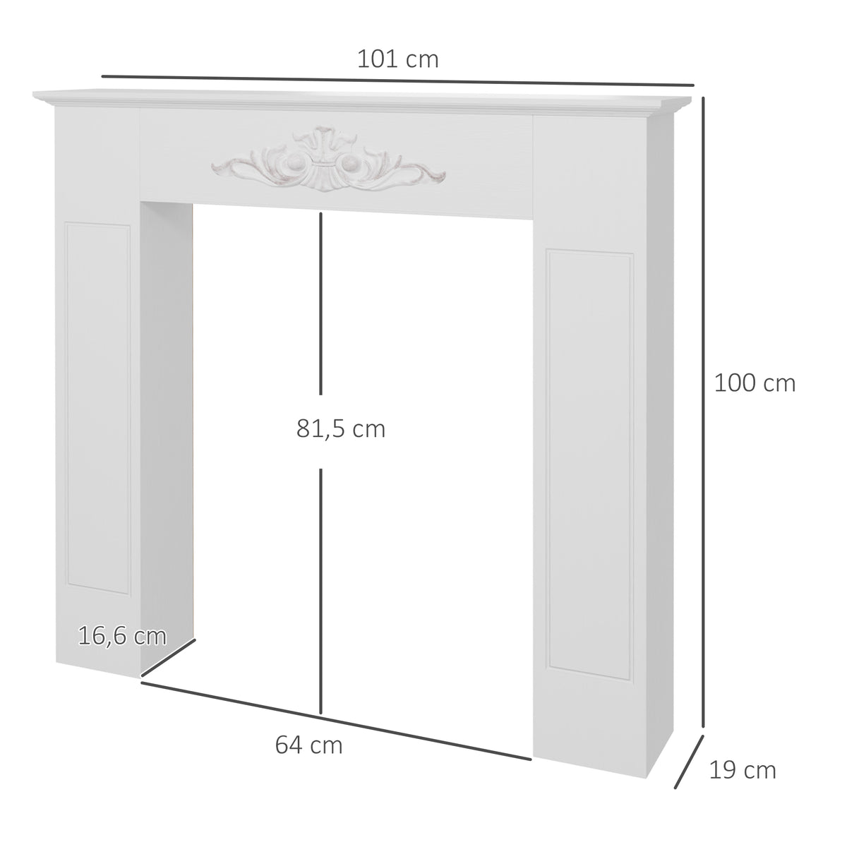 Manteau de cheminée encadrement cadre décoratif pour cheminée électrique 101 x 19 x 100 cm bois blanc