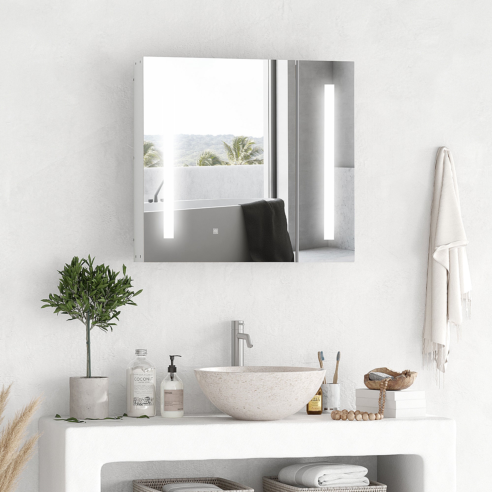 Armoire murale miroir lumineux LED salle de bain 2 portes avec 3 niveaux 70 x 15 x 65 cm blanc